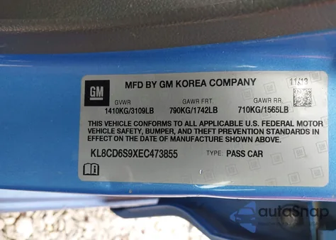 2014 Chevrolet Spark 1Lt Auto z USA, uszkodzony, nr VIN KL8CD6S9XEC473855